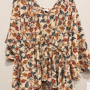 Hayden Cream Floral Blouse with Red and Blue Accents